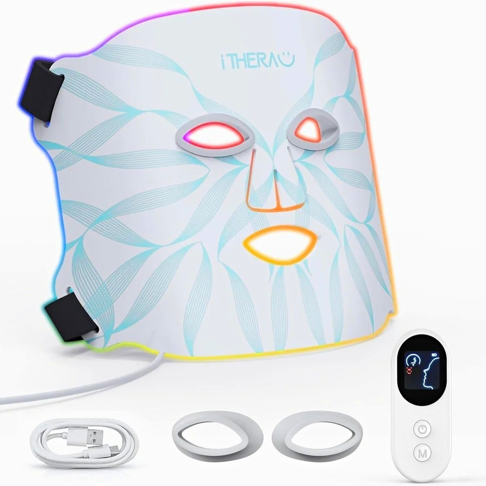 iTHERAU Silicone Face Light Therapy Mask, White, 7 Settings Adjustable Portable